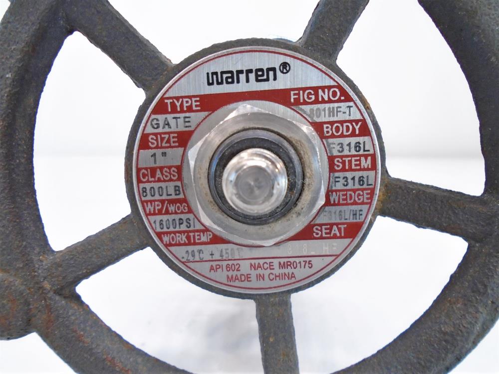 Lot of (2) Warren 1" Socketweld 800# Stainless Steel Gate Valves 801HF-T